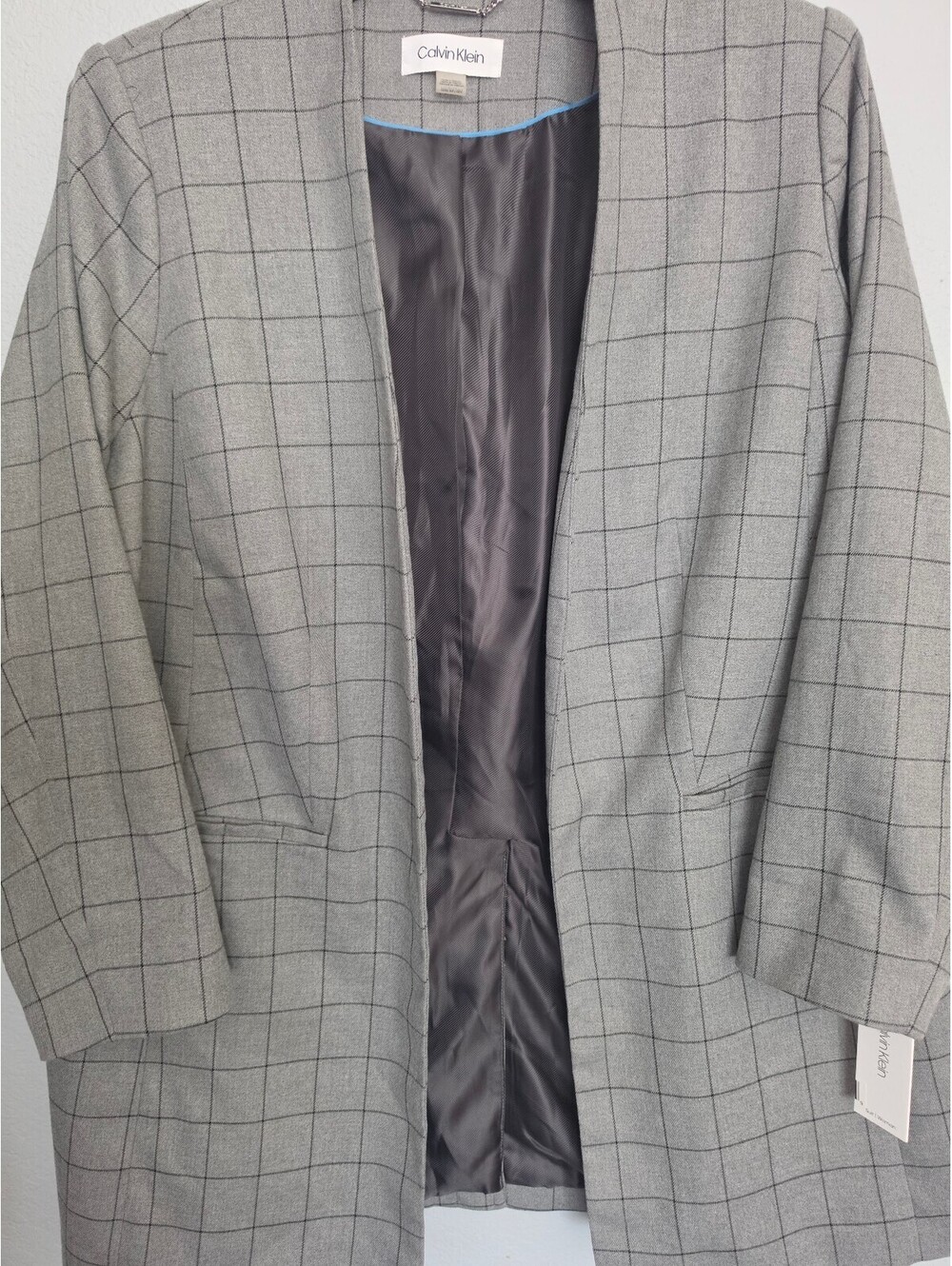 Calvin Klein Women's Gray Windowpane Check Blazer Jacket Size 16W